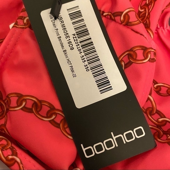 Boohoo Chain Print Bandeau Bikini Set in Hot Pink 18 - Picture 6 of 6